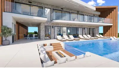 Vila 327 m², Kaštelir - pogled na more i bazen - 6