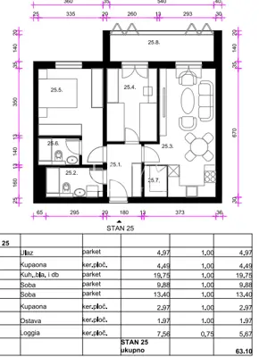 Apartment 63.1 m², Resnik - 2 rooms + living room in a new project - 7