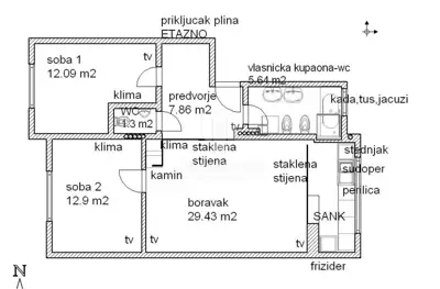 Stan 72 m², Sigečica - 2 spavaće sobe, open space - 10