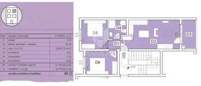 Stan 60 m², Šijana, Pula - 2 spavaće sobe, lođa - 5