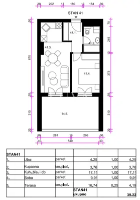 Apartment 39.2 m², Resnik - 1 room + living room in a new project - 7