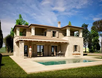 Haus 183 m², Kaštelir-Labinci - Pool und Meerblick