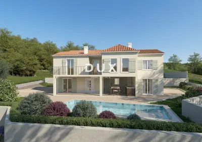 Haus 180 m², Pićan - Pool und Blick auf die Landschaft