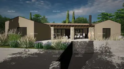 Prodaja - građevinsko zemljište s projektom za izgradnju vile prizemnice, Žminj V1 - 4