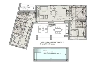 Prodaja - građevinsko zemljište s projektom za izgradnju vile prizemnice, Žminj V1 - 2