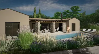 Sale - building land with project for construction of a single-story villa, Žminj V1