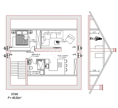 Zadar, Vruljica, 1-sobni stan, 48,52 m², potkrovlje, pogled - 13
