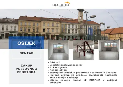 Zakup, Ured, Osijek-Centar, Trg Ante Starčevića, 343 m²