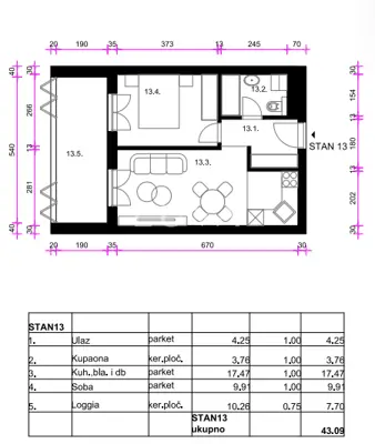 Apartment 43 m², Resnik - 1 room + living room in a new project - 7