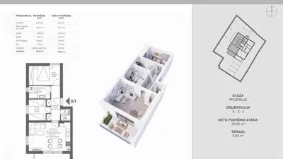 Wohnung 58,7 m², Pakoštane - 3 Zimmer, Terrasse und Parkplatz - 3