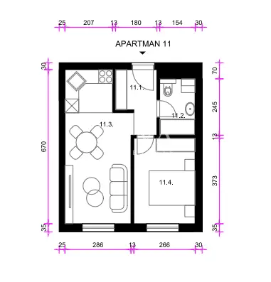 Apartment 35.7 m², Resnik - 1 room + living room, new project - 7
