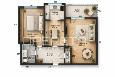 Apartment 56 m², Malešnica - 2 rooms, balcony - 15
