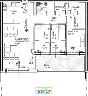 Apartment 88.5 m², Čakovec Globetka, loggia 14.6 m² - 7