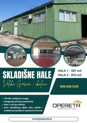 Lagerhallen, Staro Čiče, Lkw-Zufahrt und 100 kW-Anschluss
