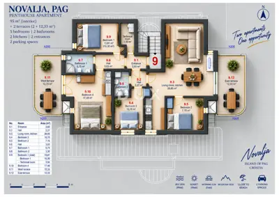 Penthouse 95 m², Novalja - sea view and Velebit - 16