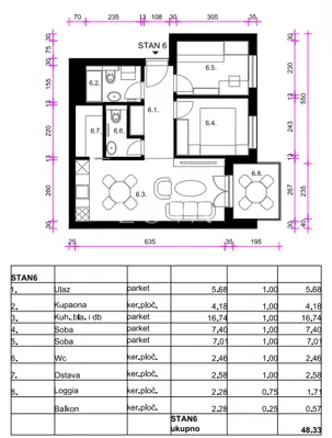 Apartment 48.3 m², Resnik - 2 rooms + living room in a new project - 7