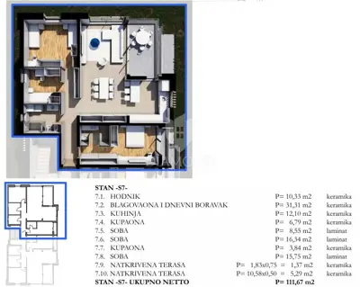 Penthouse 112 m², Labin - 3 bedrooms and covered terrace - 3