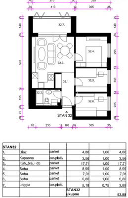 Apartment 52.9 m², Resnik - 3 rooms + living room, underfloor heating - 7