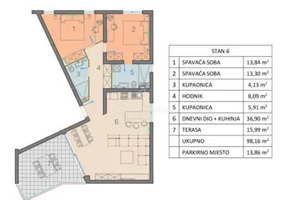 Stan 96 m², Mandre - 2 spavaće sobe i 2 kupaonice - 19
