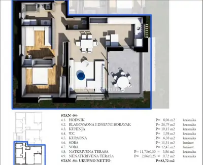 Apartment 84 m², Labin - 2 bedrooms and terrace - 3