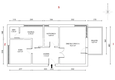 Stan 49 m², Folnegovićevo naselje - 2 sobe, balkon - 14
