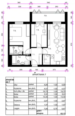 Stan 63 m², Resnik - 2S+DB, podno grijanje - 7