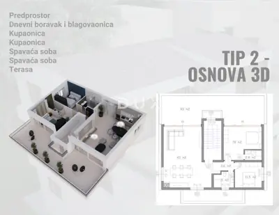 Apartment 65 m², Pag - 2 rooms + living room, terrace and parking space - 3