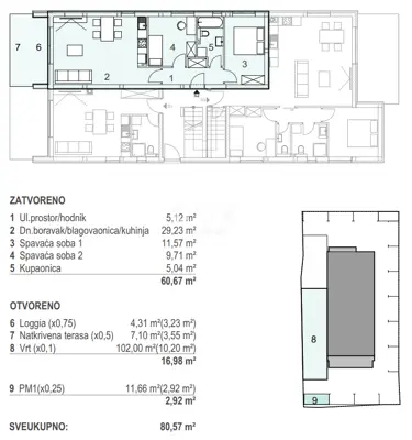 Apartment 80.6 m², Mandre - 2 bedrooms, garden and terrace - 10