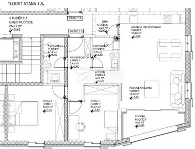 Wohnung 1.5, Cres, 2 Badezimmer und Loggia - 2