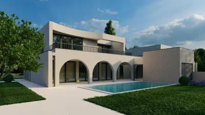 Vila 242 m², Poreč - bazen i panoramski pogled na more