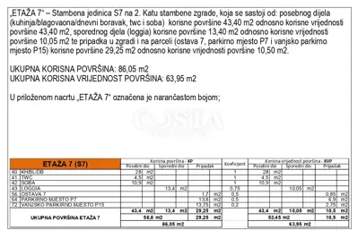 Stan 43 m², Crvene kuće - lođa 13 m² i parkirno mjesto - 20