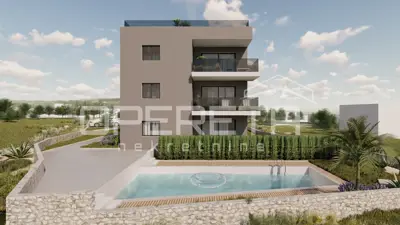Wohnung 79,60 m², Okrug Gornji na Čiovu - Loggia und Pool