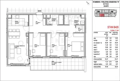 Botinec, 4 Zimmer Wohnung im vierten Stock, 92 m² - 2