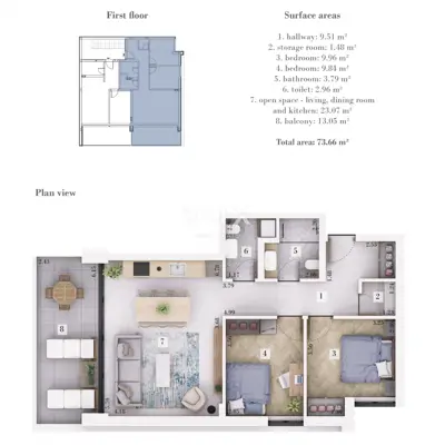 Stan 73,7 m², Rovinjsko Selo - novogradnja i 2 parkirna mjesta - 2